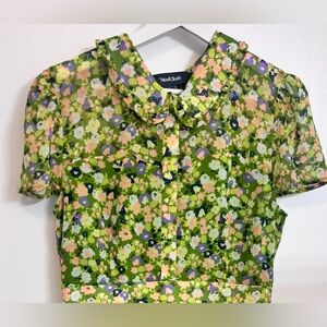 ModCloth Floral Green Shirt Dress with Collar-Size L-NWOT